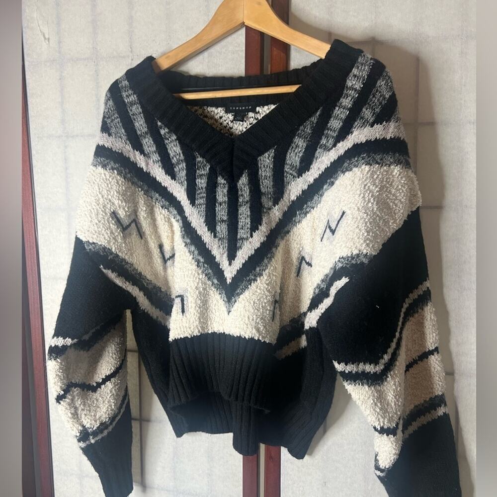 TOPSHOP‎ AZTEC ROCK&ROL V NECK SWEATER SIZE 6